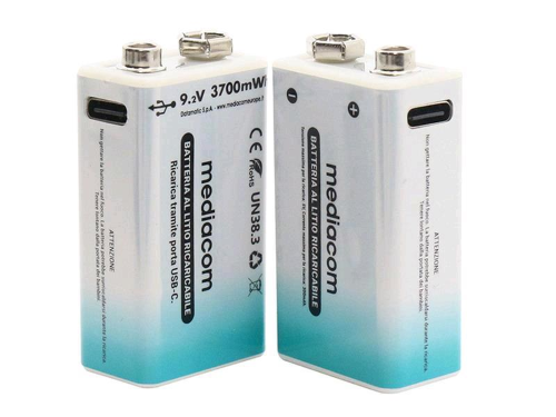 MEDIACOM MD-PB104 BATTERIA RICARICABILE 9 V 400mAh RICARICA ATTRAVERSO PORTA USB-C POSTA SULLA BATTERIA CONF 1 Pz.